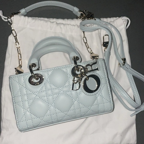 !SOLD! DIOR LADY DJOY MICRO BAG PLACID BLUE CANNAGE LAMBSKIN CHAMPAGNE GOLD HW - Picture 4 of 9